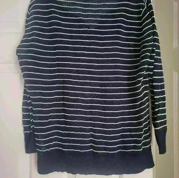 H&M open stitch lightweight cardigan navy/white stripes size L - Picture 6 of 8